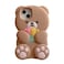 YAKVOOK Kawaii Phone Cases Compatible with iPhone 13Cute Cartoon Flower Teddy Bear Brown Case Women Girls 3D Soft Silicone Shockproof Cover for iPhone 13