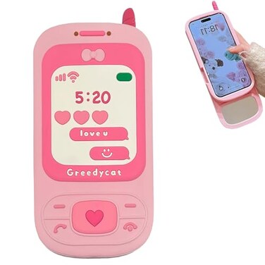 YAKVOOK Mirror Case Compatible with iPhone 16 ProCute Kawaii 3D Cartoon Retro Phone Cover Fun Soft Rubber Shockproof Protector for Women GirlsPush and Pull Pink