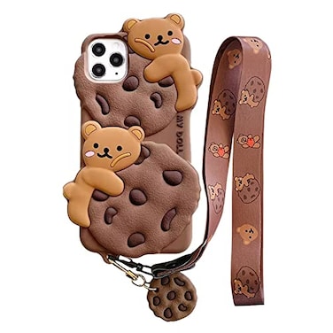Yatchen Bear Case for iPhone 11 ProCute Cookie Bear Kawaii Phone Cases 3D Cartoon Cover with Keychain Strap Lanyard Funny Women Girls Soft Silicone Protector for iPhone 11 Pro