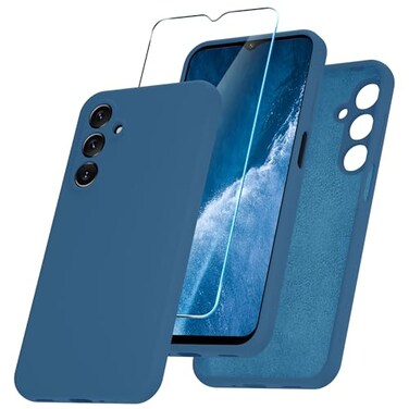 YENAPOON for Samsung Galaxy A16 5G Case Silicone Phone Case with 1 Screen Protector Soft AntiScratch Microfiber Lining Full Body Shockproof Slim Cover Navy Blue