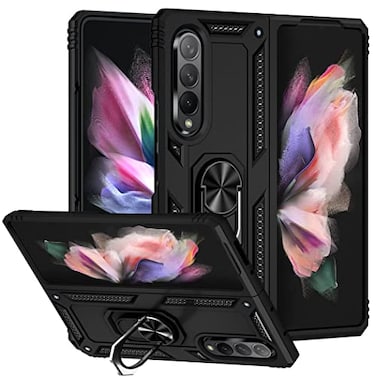 Yerebel for Galaxy Z Fold 3 5G Case SMF926U SMF926 Military Grade Metal Ring Magnetic Support Defender Heavy Duty Armor Cover for Samsung Galaxy Z Fold3 5G Black