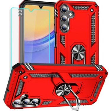 Yiakeng for Samsung Galaxy A15 5G Case Samsung A15 5G Case with HD Screen Protector Military Grade Protective Cases with Ring for Samsung A15 5GRed
