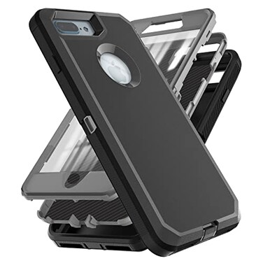 YmhxcY iPhone 8 Plus Case iPhone 7 Plus Case with Builtin Screen Protector Drop Proof 3Layer Durable CoverShockproof Armor Black and Grey