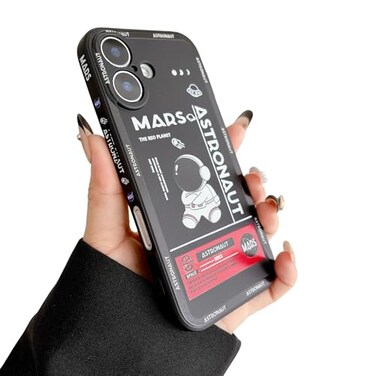 Yonds Queen for iPhone 16 Plus Cute Case Cool Cartoon Astronaut Space Mars Rocket Design Stylish Bumper TPU Rubber Protective AntiSlip Shockproof Fashion CaseBlack iPhone 16 Plus