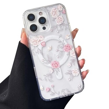 ZTOFERA for iPhone 16 Pro Magnetic Case Compatible with MagsafeAesthetic Floral Pattern Design Cute for Girl WomenAntiDrop Protective Hard Phone Cover for iPhone 16 ProPink Rose