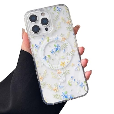 ZTOFERA for iPhone 16 Pro Max Magnetic Case Compatible with MagsafeAesthetic Floral Pattern Design Cute for Girl WomenAntiDrop Protective Hard Phone Cover for iPhone 16 Pro MaxBlue Flower