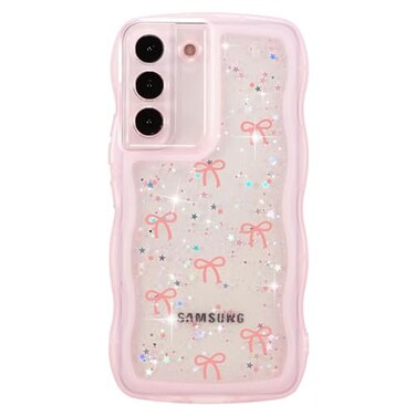ZTOFERA for Samsung Galaxy S22 Plus Case Wavy EdgeGlitter Star Bow Pattern Phone Case Cute for Girl Women Soft TPU Shockproof Full Protection Clear Phone Cover for Samsung S22 PlusPink Bow