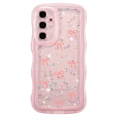 ZTOFERA for Samsung Galaxy S25 Plus Case Wavy EdgeGlitter Star Bow Pattern Phone Case Cute for Girl Women Soft TPU Shockproof Full Protection Clear Phone Cover for Samsung S25 PlusPink Bow