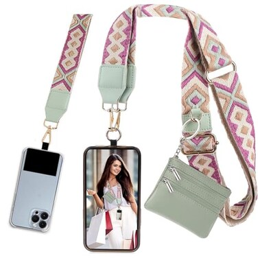 Baeleega Phone Strap With Zippered Pouch Universal Lanyard Crossbody Wrist Strap With Wallet Adjustable Purple