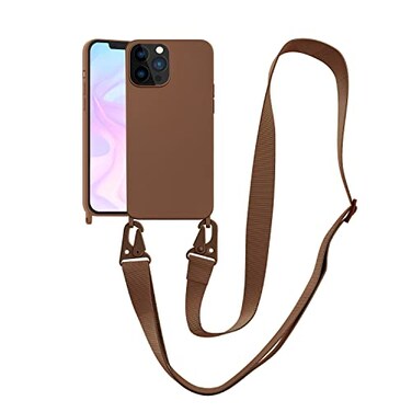 VooDirop Compatible with iPhone 13 Pro Max Case Crossbody Phone Case with Strap Neck Lanyard Adjustable Shockproof Drop Protection Silicone Phone Cover for iPhone 13 Pro Max 67 Brown