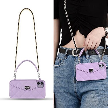 Yatchen Wallet Case for iPhone 15 PlusCrossbody Phone Case with Lanyard Strap Cute Flip Credit Card Holder Soft Silicone Girls Lady Handbag Cover for iPhone 15 Plus Purple