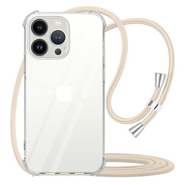 YESPURE Crossbody Case for iPhone 13 Pro Clear Adjustable Shoulder Neck Lanyard Strap Cover Women Girls Soft Bumper Slim Protective Hanging Phone Mobile Case for iPhone 13 Pro Beige