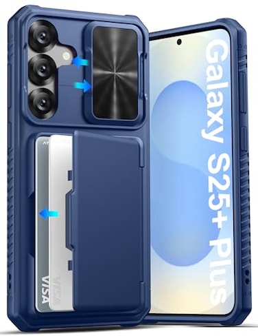 ATATOO for Samsung Galaxy S25 Plus Case Builtin Card Holder 35 Cards Slide Camera Cover RFID Blocking Military Grade Protection Shockproof Silicone Wallet Case for Galaxy S25 Plus Blue
