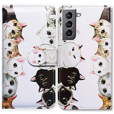 Bcov Case for Galaxy S21 5G White Black Cute Cats Leather Flip Phone Case Wallet Cover with Card Slot Holder Kickstand for Samsung Galaxy S21 5G