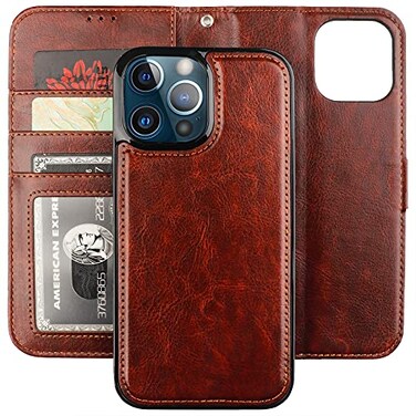 Bocasal Detachable Wallet Case for iPhone 13 Pro Max RFID Blocking Card Slots Holder Premium PU Leather Magnetic Kickstand Shockproof Wrist Strap Removable Flip Protective Cover 5G 67 inch Brown
