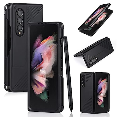 Cavor Designed for Samsung Galaxy Z Fold 3 Case with S Pen HolderFull Body Protective AntiScratch AntiDrop WearResistant PC Material Hard Flip Cover Black