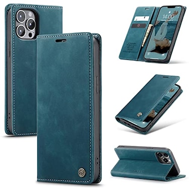 Cracedily for iPhone 13 Pro Case Flip Wallet Leather Case with Card Holder Magnetic Closure Shockproof Kickstand Protective Phone Cases Cover for iPhone 13 Pro BlueGreen