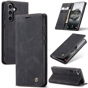 Cracedily for Samsung Galaxy S24 FE 5G Case Flip Wallet Leather Case with Card Holder Magnetic Closure Shockproof Kickstand Protective Phone Cases Cover for Galaxy S24 FE Black