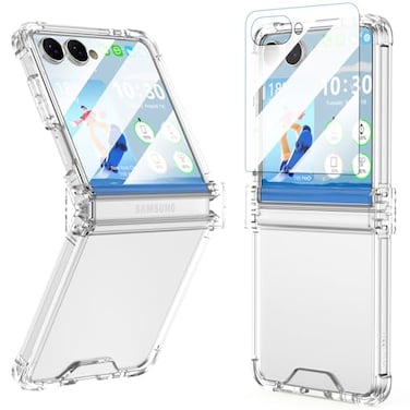 SQMCase Designed for Galaxy Z Flip 7 Case with Hinge Protection Builtin Tempered Glass Screen Protector for Samsung Flip 7 Full Cover Phone Protection Case Clear for Z Flip 7 Clear