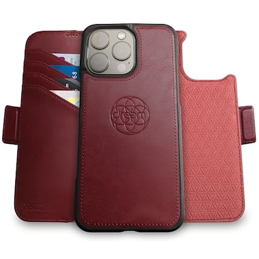 Dreem Wallet Case for iPhone 16 Pro Max Revolutionary VertHor Phone Stand Magnetic Detachable Vegan Leather Flip Cover RFID Blocking Card Holder MagSafeFit Gift Box Fibonacci Burgundy