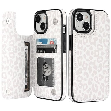 HAOPINSH for iPhone 15 Wallet Case with Card Holder Floral Flower Pattern Back Flip Folio PU Leather Kickstand Card Slots Case for Women Girls Double Magnetic Clasp Cover 61 White Leopard