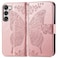 HAOTP Galaxy S23 Plus CaseWallet CasePU Leather Protective Phone Case Wrist Strap Card Slots Holder Pocket Emboss Butterfly Flower Stand Flip Case Compatible with Samsung Galaxy S23 Plus Rose Gold