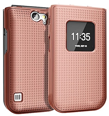Nakedcellphone Case for Nokia 2720 V Flip Phone Rose Gold Pink Protective SnapOn Hard Shell Cover Grid Texture for Verizon TA1295 2720V