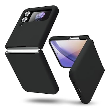 oakxco for Samsung Galaxy Z Flip 4 Phone Case Liquid Silicone Grip Cute Thin Slim Soft Rubber TPU Plain Smooth Gel Cover for Women Girl Aesthetic Design Matte Solid Protective Shockproof Black