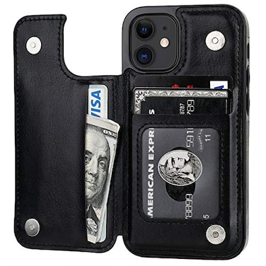 ONETOP Compatible with iPhone 12 Mini Wallet Case with Card Holder PU Leather Kickstand Card Slots Case Double Magnetic Clasp and Durable Shockproof Cover 54 InchBlack