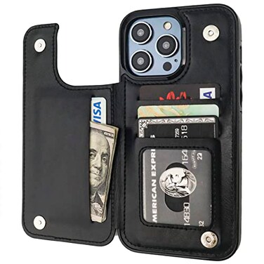 ONETOP Compatible with iPhone 14 Pro Max Wallet Case with Card Holder PU Leather Kickstand Card Slots Case Double Magnetic Clasp and Durable Shockproof Cover 67 Inch Black