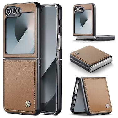 Phernykas Case for Samsung Galaxy Z Flip 6 Wallet Case with Card Holder Kickstand RFID Blocking Magnetic Closure Shockproof Protective PU Leather Case for Galaxy Z Flip 6 Flip Case Wallet Brown