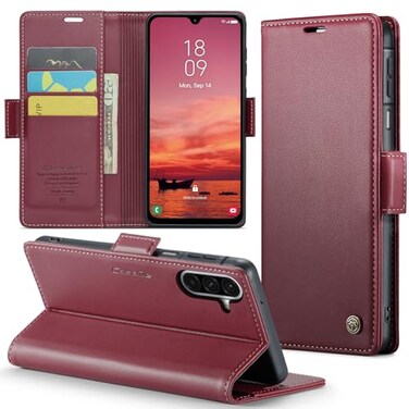 Phernykas Cover for Samsung Galaxy A26 Wallet Case with Card Holder Kickstand RFID Blocking Magnetic Closure Shockproof Protective PU Leather Case for Samsung A26 Flip Wallet Red