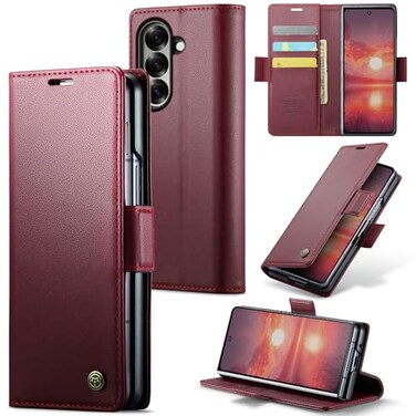 Rerzoiro for Samsung Galaxy Z Fold 7 Case Premium PU Leather Wallet Case Flip Cover with RFID BlockingCard HolderStand Function Shockproof Protective for Samsung Galaxy Z Fold 7 Red