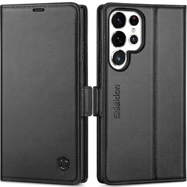 SHIELDON Genuine Leather Wallet Case for Galaxy S25 Ultra 69 2025 Black