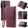 Shieldtop Compatible with Samsung Galaxy S25 Wallet Case with Card HolderWomen Men RFID Blocking PU Leather Flip Cover Wrist Strap Zipper Credit Card SlotsPhone Case for Galaxy S25 62Wine Red