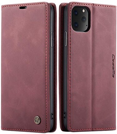 SINIANL iPhone 11 Pro Max Leather Case Folding Flip Case with Kickstand Credit Card Slot Magnetic Closure Protective Cover for iPhone 11 Pro Max 2019 Wine Red