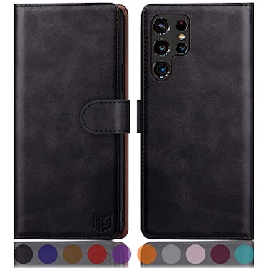 SUANPOT for Samsung Galaxy S22 Ultra with RFID Blocking Leather Wallet case Credit Card HolderFlip Folio Book Phone case Shockproof Cover Women Men for Samsung S22 Ultra case Wallet Black