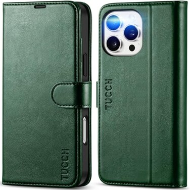 TUCCH Case Wallet for iPhone 16 Pro Max Protective TPU Shockproof Inner Shell PU Leather RFID Blocking 4 Card Holder Magnetic Stand Cover Compatible with iPhone 16 Pro Max Green