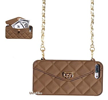 UnnFiko Wallet Case Compatible with iPhone XR Cute Light Luxury Bag Design Purse Flip Card Pouch Cover Soft Silicone Case with Handstrap Long Shoulder Strap Brown iPhone XR