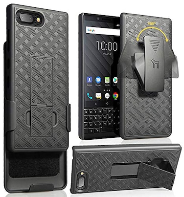 Nakedcellphone Case with Clip for BlackBerry KEY2 Black Kickstand Cover with RotatingRatchet Belt Hip Holster Combo for BlackBerry KEY2 Phone Key 2 BBF1001 BBF1006