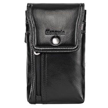 hengwin Hengwin Genuine Leather Cell Phone Holster for Belt Belt Pouch Fits for iPhone 17 Pro Max 16 Pro Max 15 Pro Max 14 Pro Max Samsung Galaxy S25 Edge Holster Case with Belt Clip Phone Holder Blac