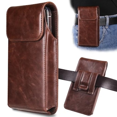 INGIDO Holster for Galaxy S25 Ultra S24 Ultra S23 Ultra 5G Note 20 Ultra 5G Note 10 Plus 5G Premium Leather Pouch with Belt Clip Phone Holster Belt Case Coffee XL