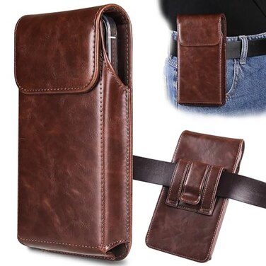 INGIDO Holster for iPhone 17 Pro Max 16 Pro Max 15 Pro Max 14 Pro Max 13 Pro Max 16 Plus 15 Plus 14 Plus Premium Leather Pouch with Belt Clip Phone Holster Belt Case Coffee L