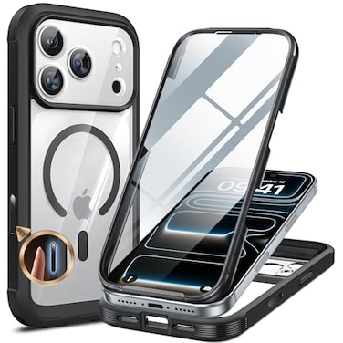 Miracase for iPhone 17 Pro Case 63 FullBody Bumper Military Drop Protection Outdoor Phone Case with Builtin Glass Screen Full Camera ProtectorCamera ControlCompatible with MagSafeBlack
