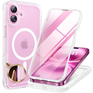 Miracase Magnetic for iPhone 16 Plus Case FullBody Phone with Builtin Glass Screen Protector Compatible with MagSafe Military Drop Proof 16 Plus Cover Bumper 67 inch Matte Clear