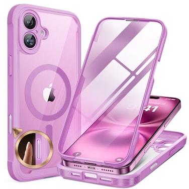 Miracase Magnetic for iPhone 16 Plus Case FullBody Phone with Builtin Glass Screen Protector Compatible with MagSafe Military Drop Proof 16 Plus Cover Bumper 67 inch Pink