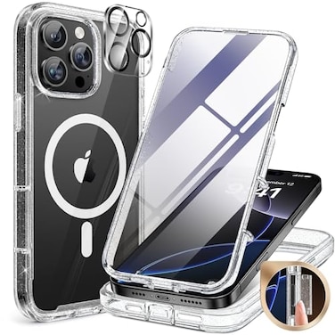 Miracase Magnetic for iPhone 16 Pro Case FullBody Phone with Builtin Glass Screen Protector Compatible with MagSafe Military Drop Proof 16 Pro Cover Bumper 63 inch Clear Glitter