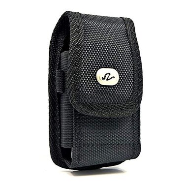 NEM Universal Heavy Duty Rugged Nylon Canvas Protective Carrying Cell Phone Case Pouch with Metal Belt Clip for Medium Sized Flip Phones Black