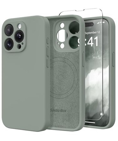 SuydanBox Magnetic for iPhone 15 Pro Case Compatible with MagSafe Full Camera ProtectionScreen Protector Silicone Shockproof Protective Phone Case for iPhone 15 Pro 61 Calke Green