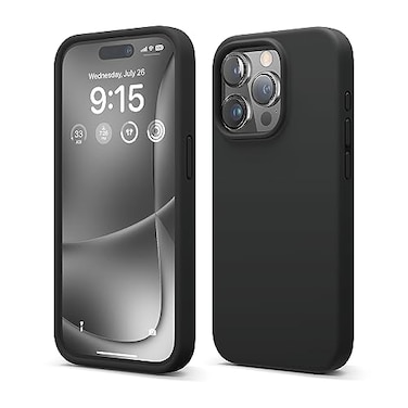 elago Compatible with iPhone 15 Pro Case Liquid Silicone Full Body Protective Cover Shockproof Slim Phone AntiScratch Soft Microfiber Lining 61 inch Black
